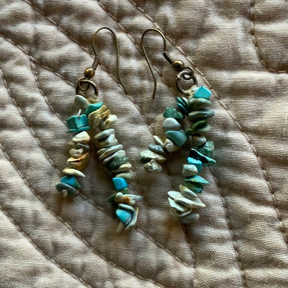 Stacked turquoise stone drop earrings